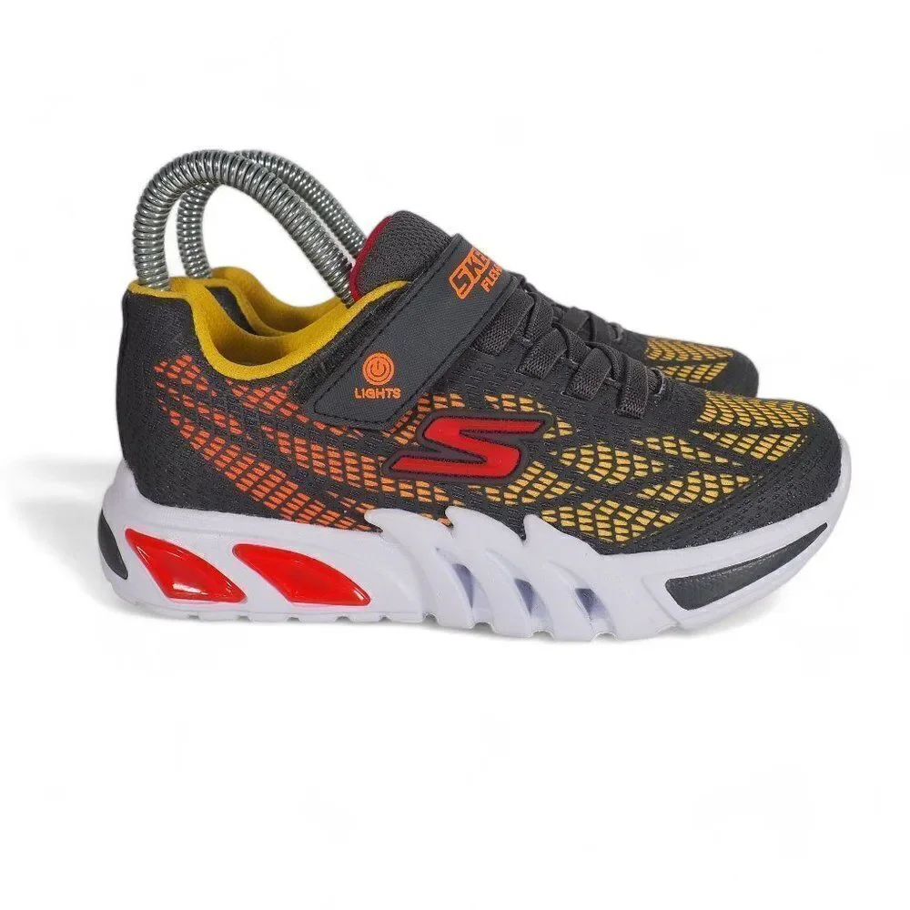 Skechers Flex-Glow Elite Vorlo Light Up Sneakers Grey / Orange / Yellow‎ Youth 2